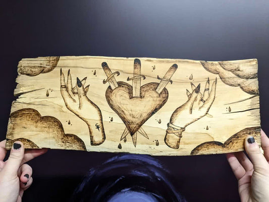 Woodburnt Art - Three Of Swords